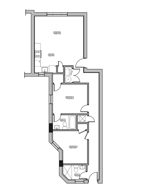 Floor plan for 2 beds, 1 bath, 830 sqft
